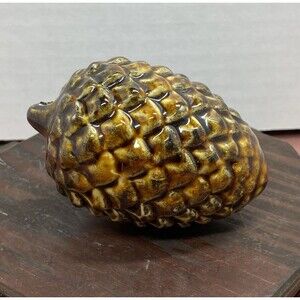 Vintage Stoneware Pine Cone Acorn Ornament Figurine Brown Glaze Rustic Farmhouse